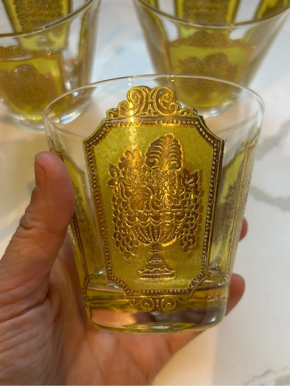 Vintage Culver 22kt gold gilt lowball glass tumblers